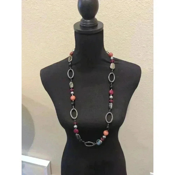 Premier Designs Multi Beaded Metallic Accents Double Strand Necklace Womens 40" - Picture 3 of 4